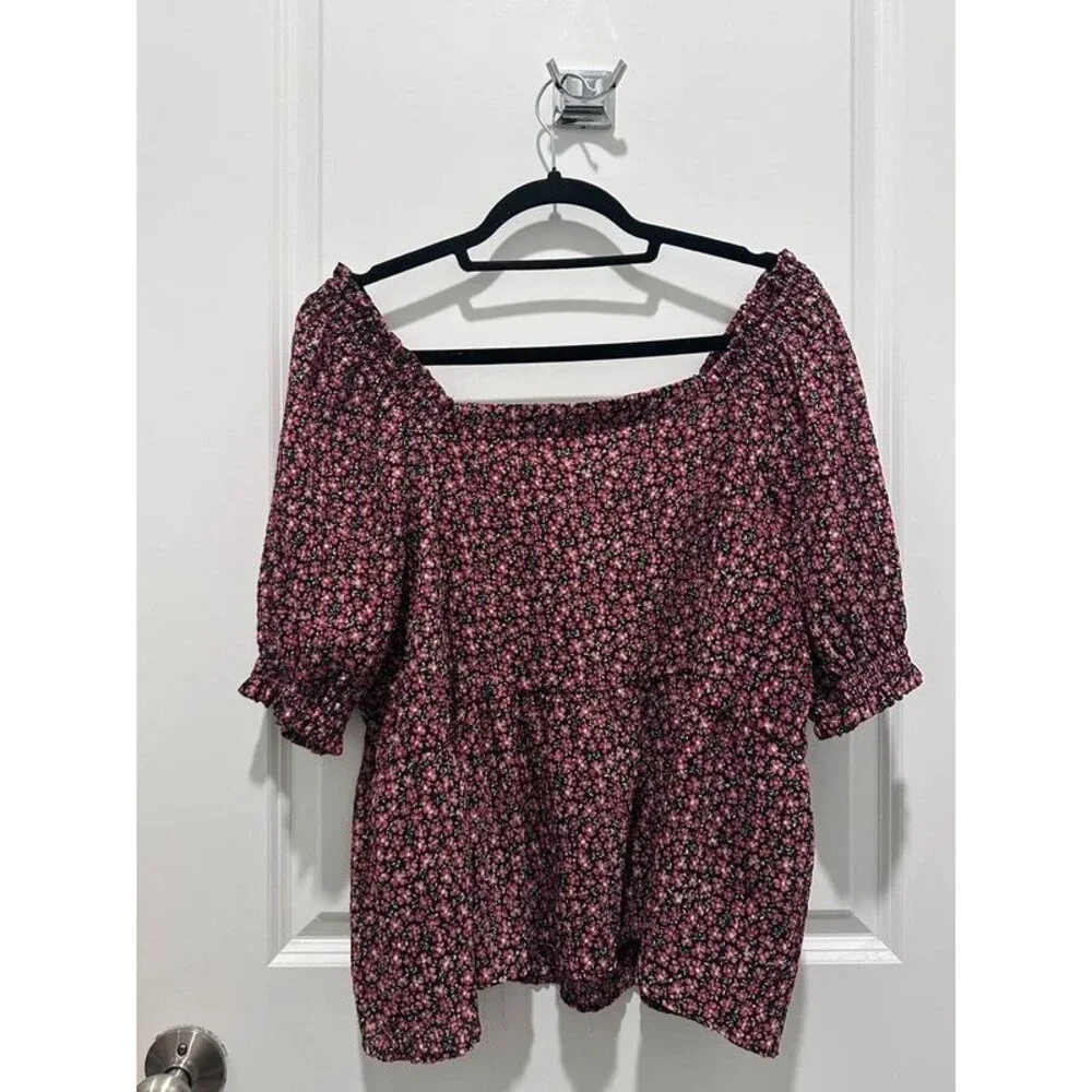 LOFT Ditsy Floral Puff Sleeve Peasant Top XL Cottagecore Boho